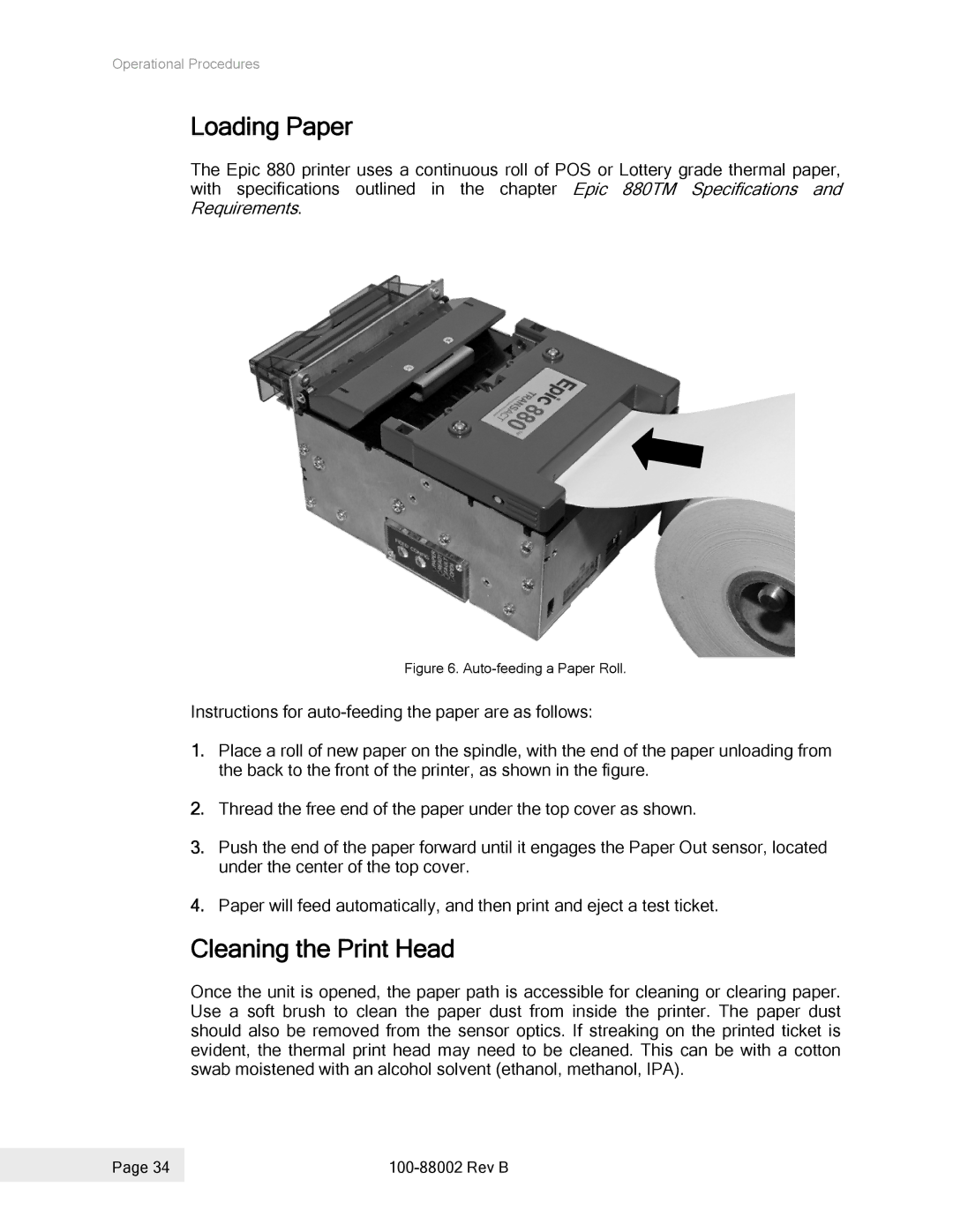 Epson 100-88002 manual Loading Paper, Cleaning the Print Head 