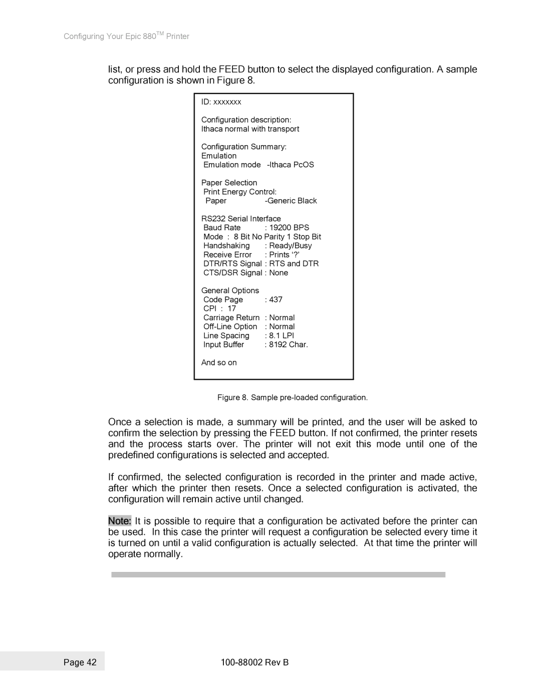 Epson 100-88002 manual Sample pre-loaded configuration 