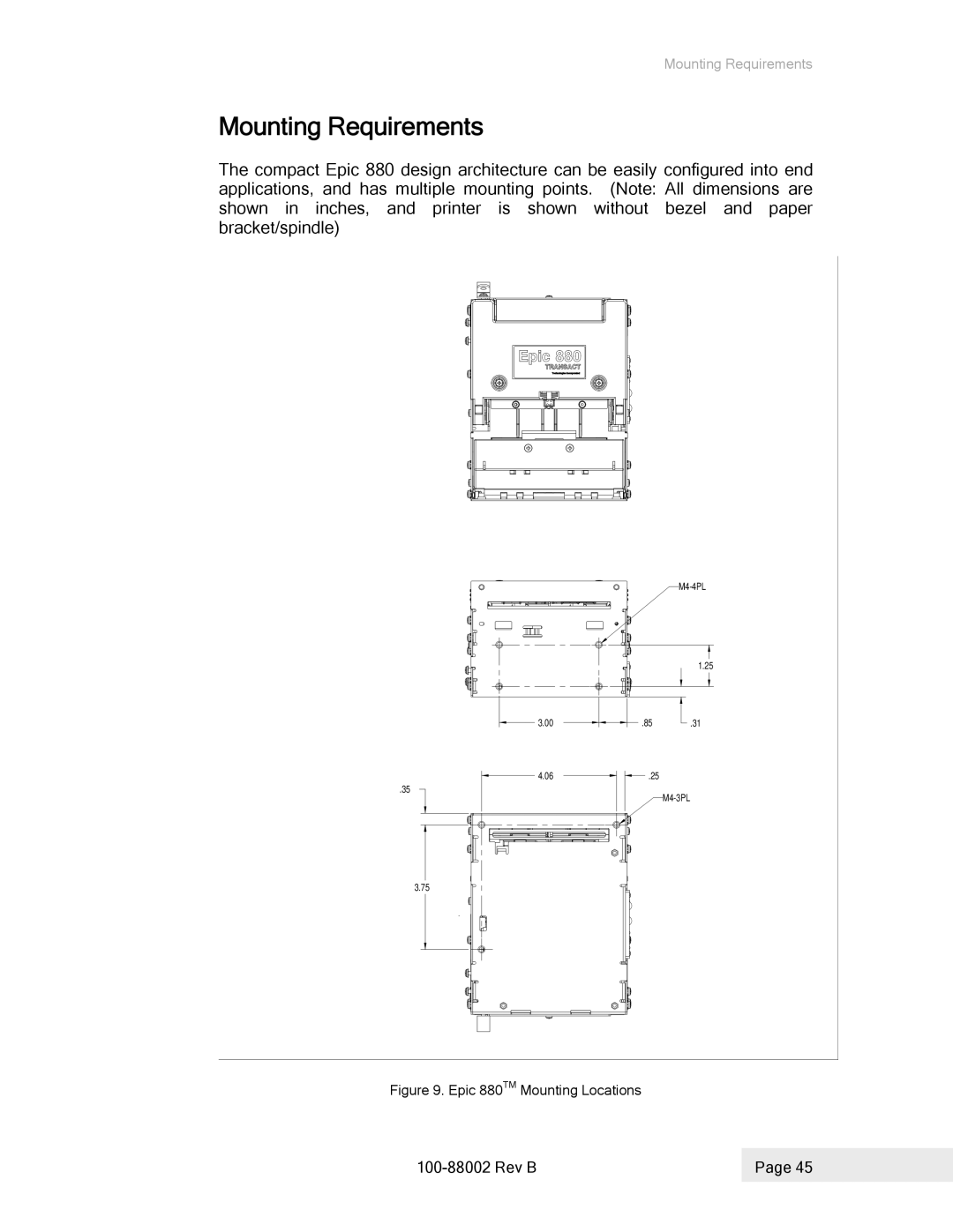 Epson 100-88002 manual Mounting Requirements, Epic 880TM Mounting Locations 