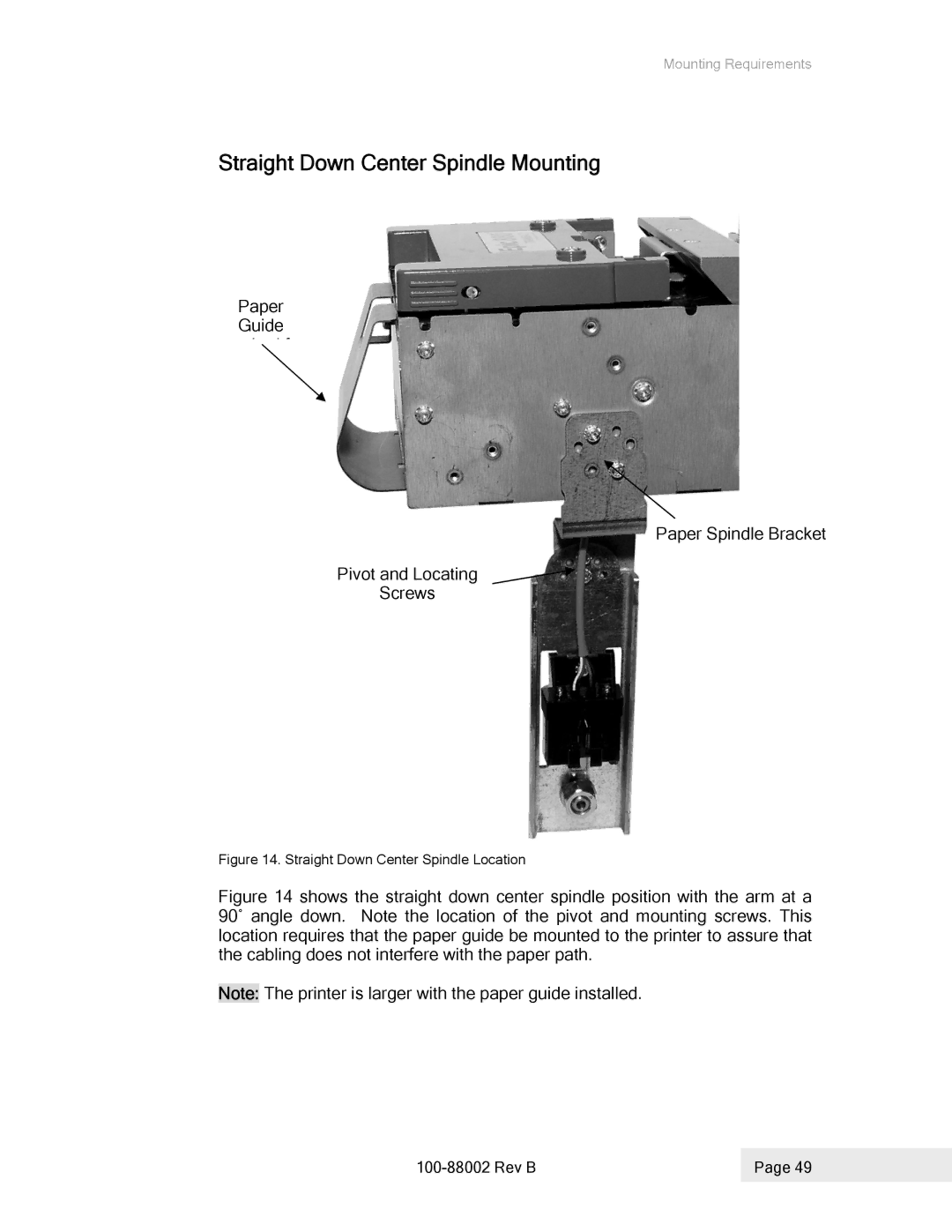 Epson 100-88002 manual Straight Down Center Spindle Mounting, Straight Down Center Spindle Location 