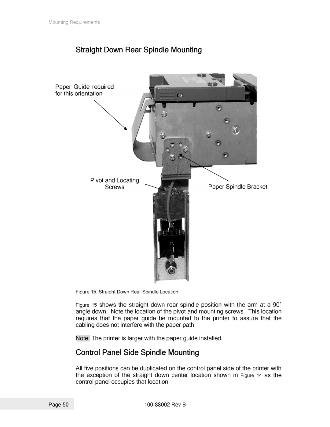 Epson 100-88002 manual Straight Down Rear Spindle Mounting, Control Panel Side Spindle Mounting 