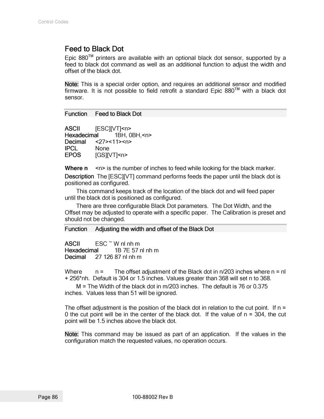 Epson 100-88002 manual Feed to Black Dot 