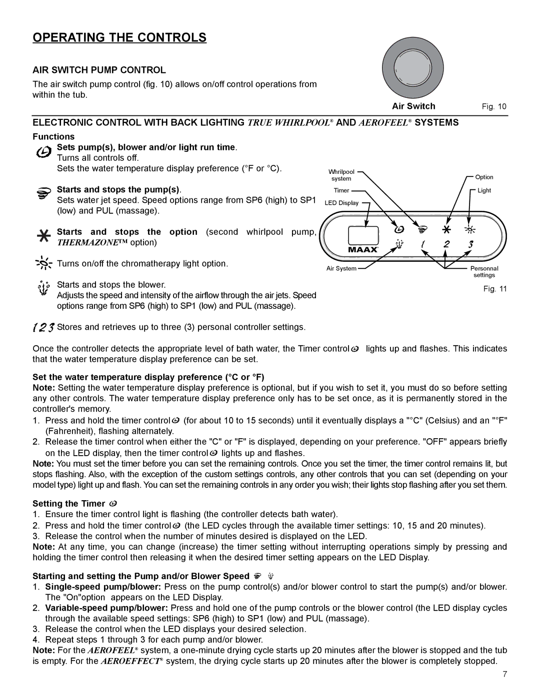 Epson 10050073 owner manual Operating the Controls, AIR Switch Pump Control 