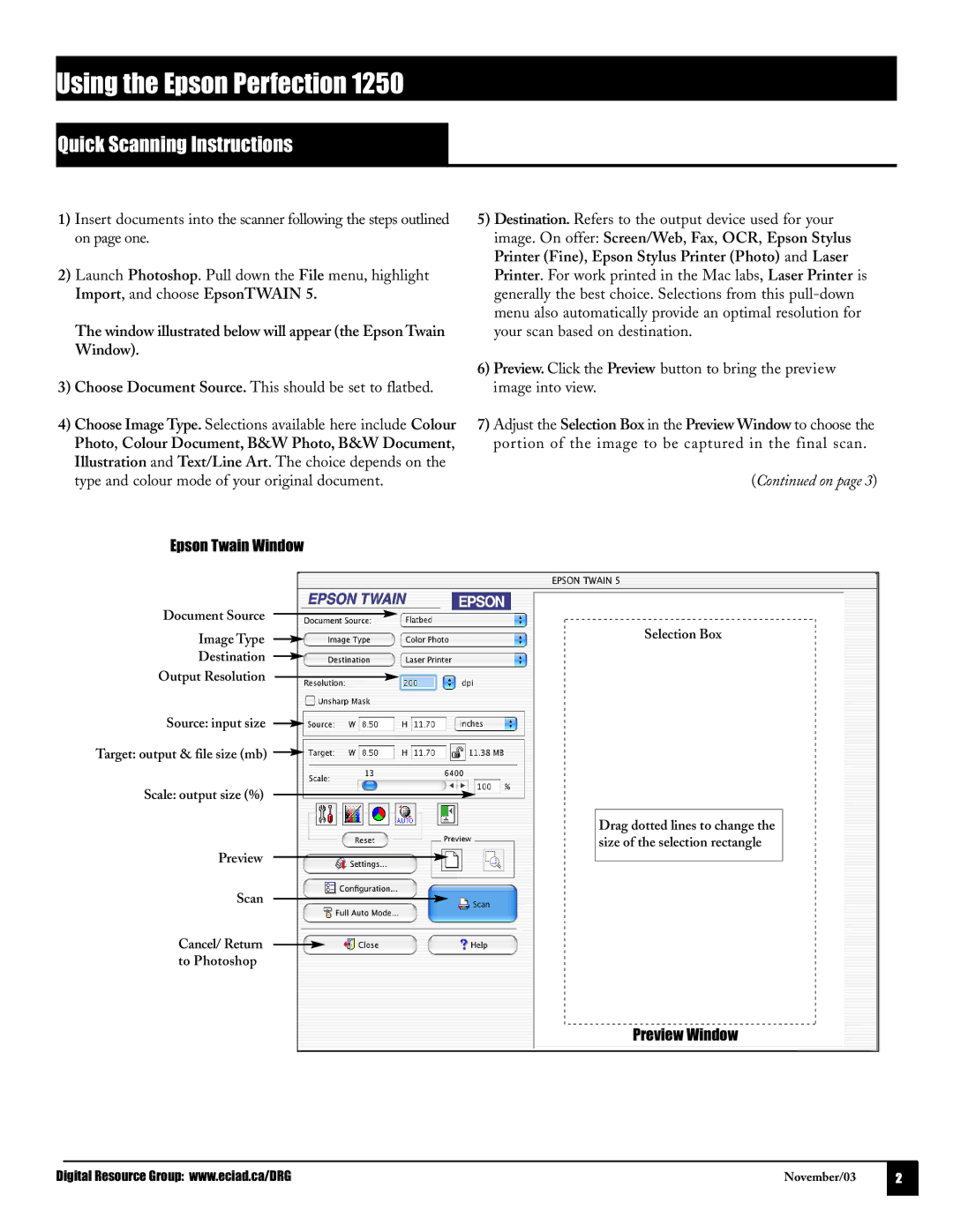 Epson 1250 manual Quick Scanning Instructions, Window illustrated below will appear the Epson Twain Window 