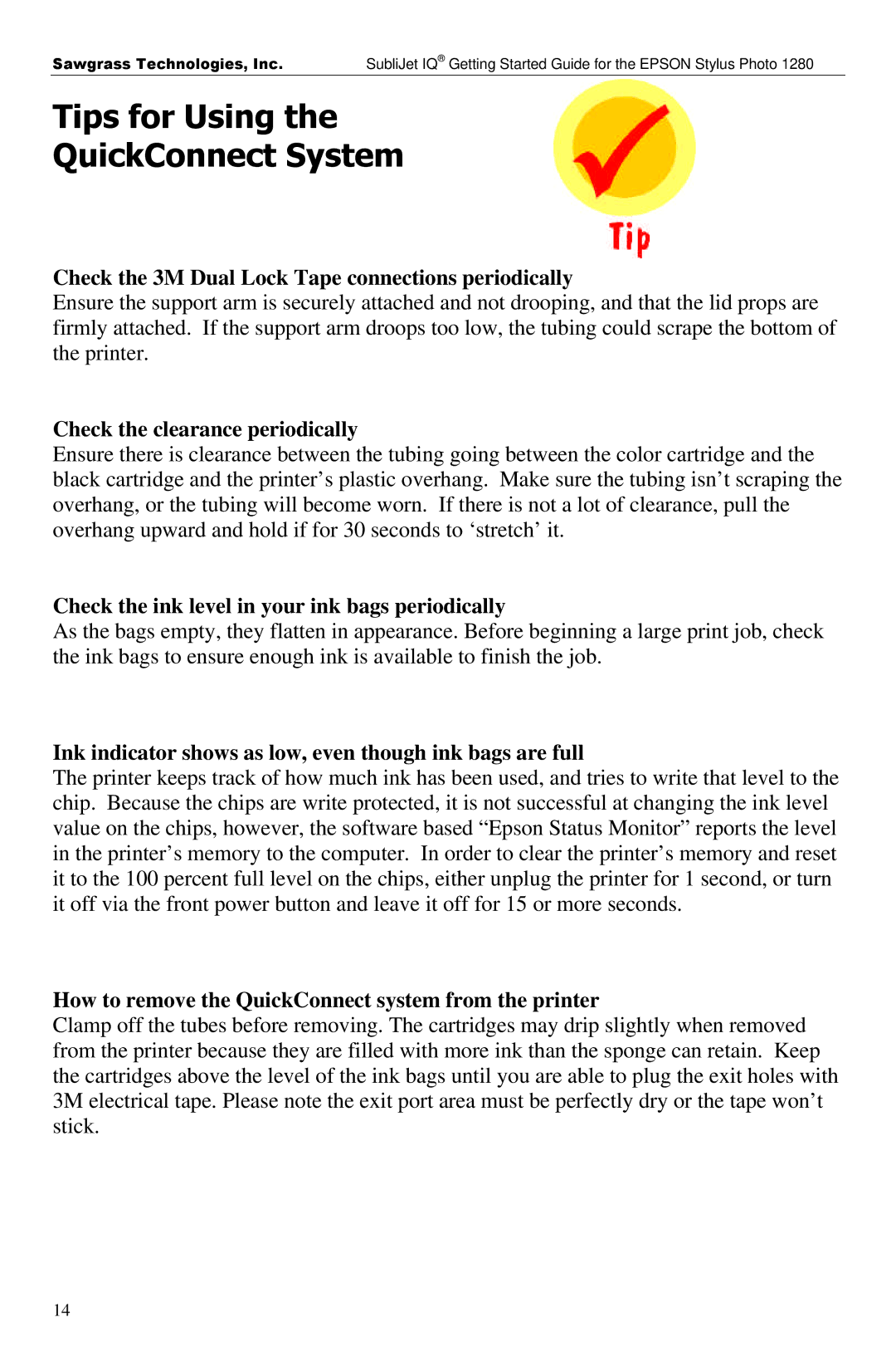 Epson 1280 manual Tips for Using QuickConnect System 