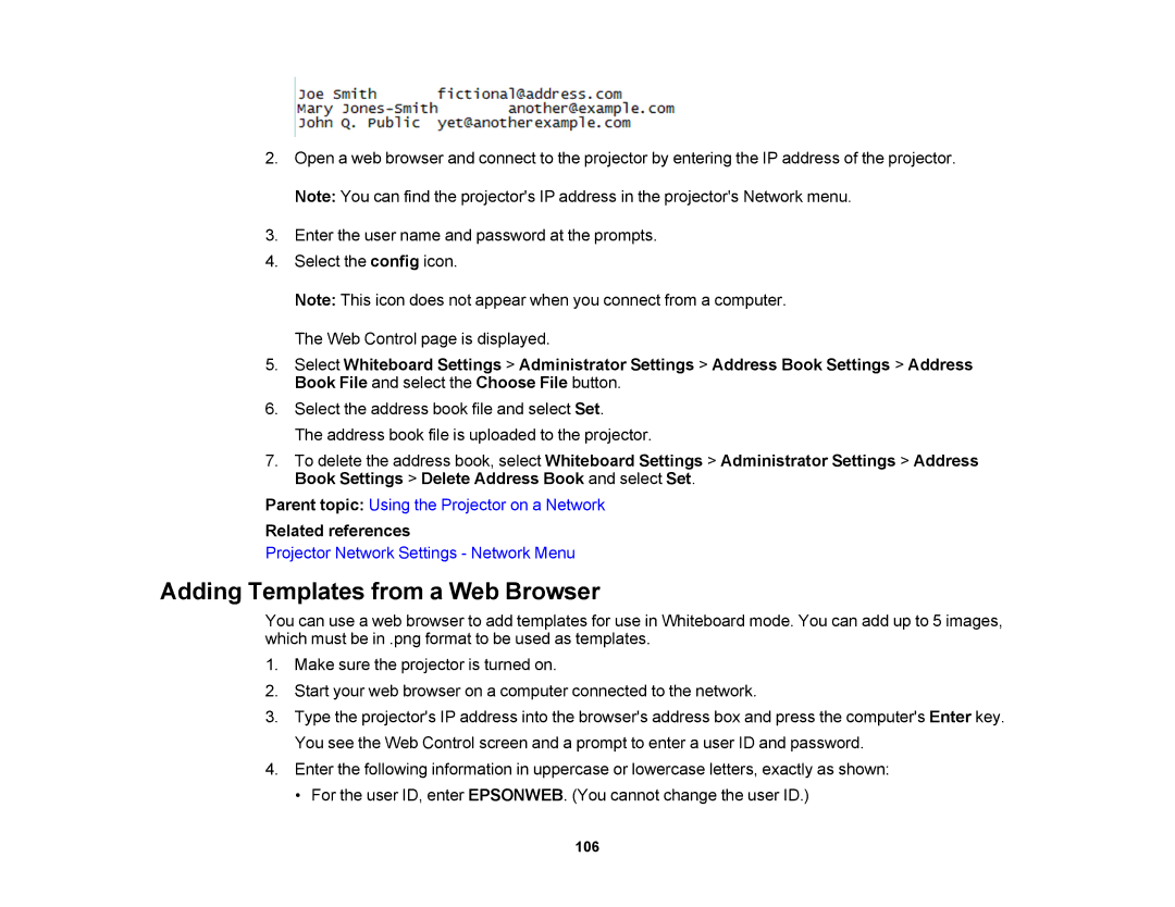 Epson 1430Wi, 1420Wi manual Adding Templates from a Web Browser 