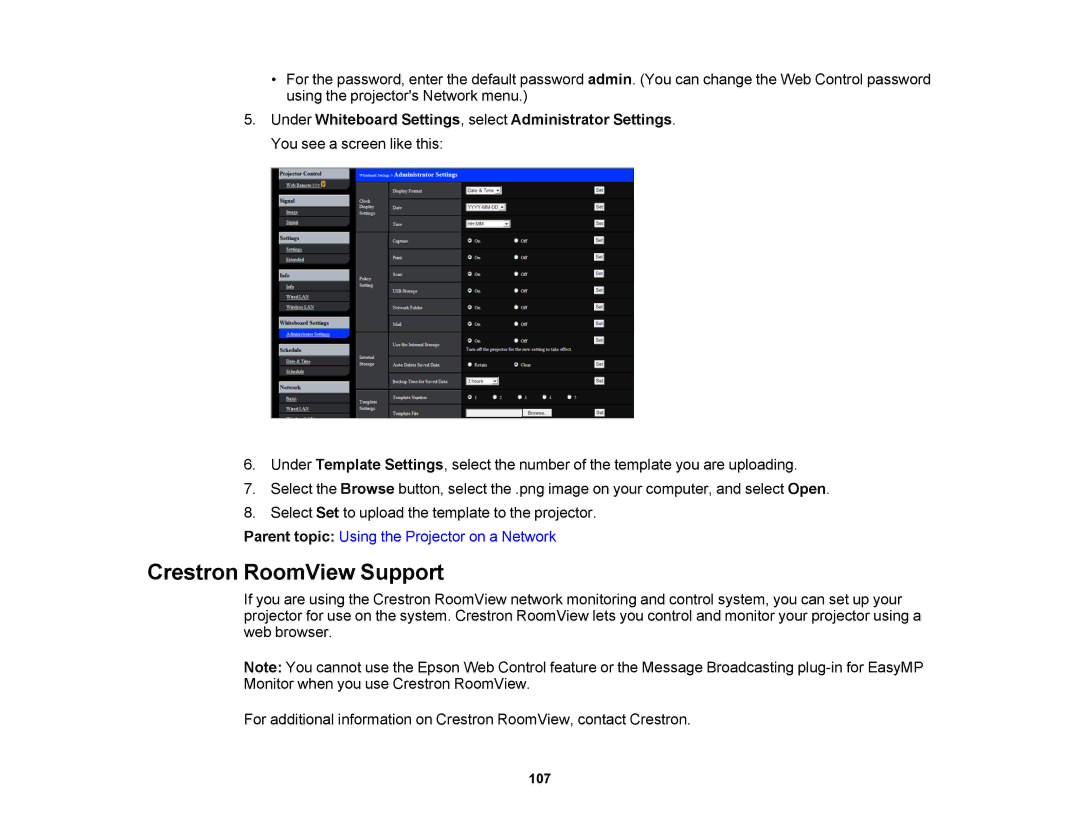 Epson 1420Wi, 1430Wi manual Crestron RoomView Support 