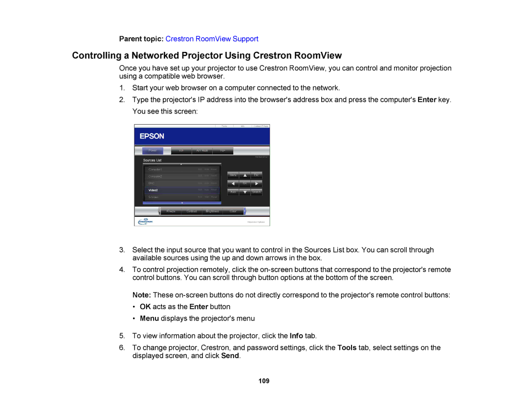 Epson 1420Wi, 1430Wi manual Controlling a Networked Projector Using Crestron RoomView 