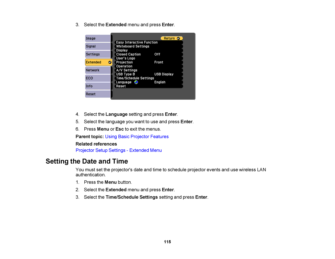 Epson 1420Wi, 1430Wi manual Setting the Date and Time 