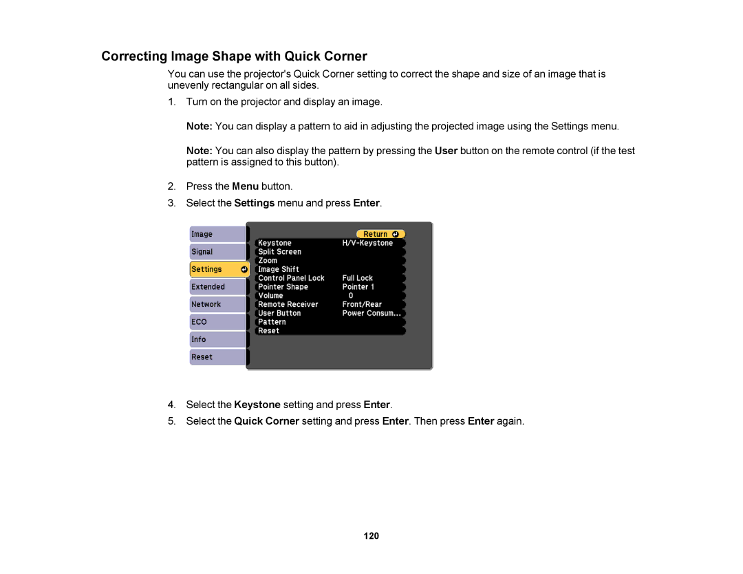 Epson 1430Wi, 1420Wi manual Correcting Image Shape with Quick Corner 