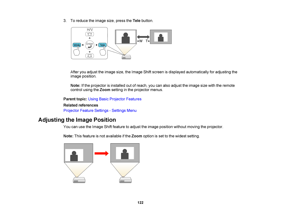 Epson 1430Wi, 1420Wi manual Adjusting the Image Position, Related references 