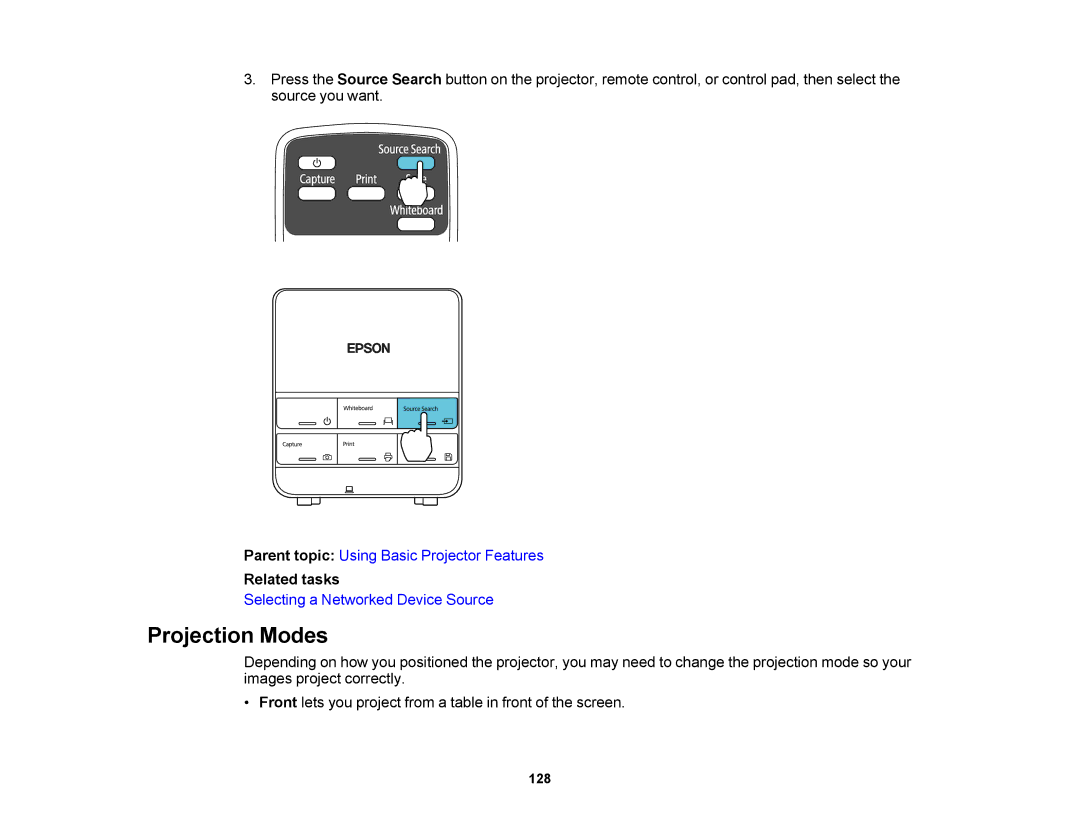 Epson 1430Wi, 1420Wi manual Projection Modes, Related tasks 