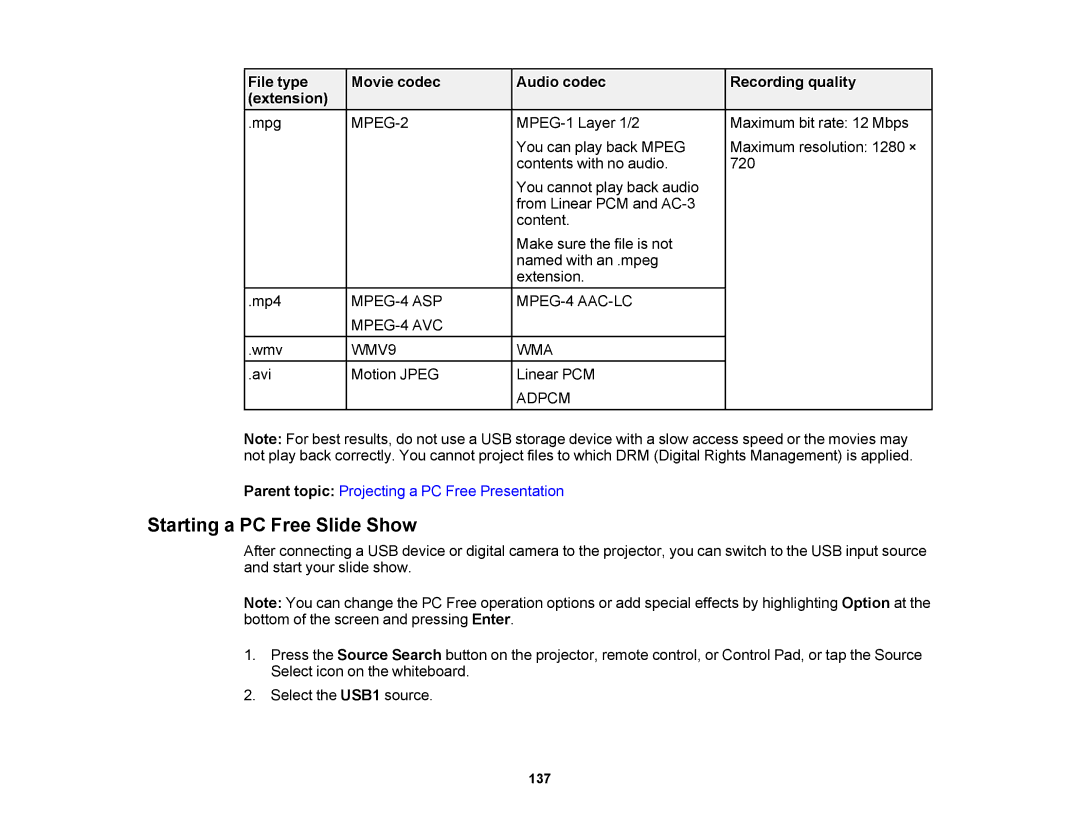 Epson 1420Wi, 1430Wi manual Starting a PC Free Slide Show, MPEG-2 