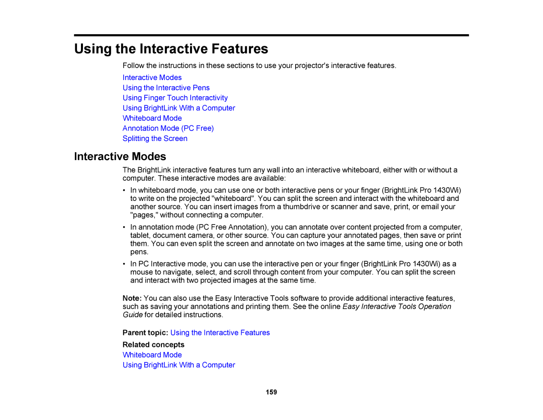 Epson 1420Wi, 1430Wi manual Interactive Modes, Related concepts 