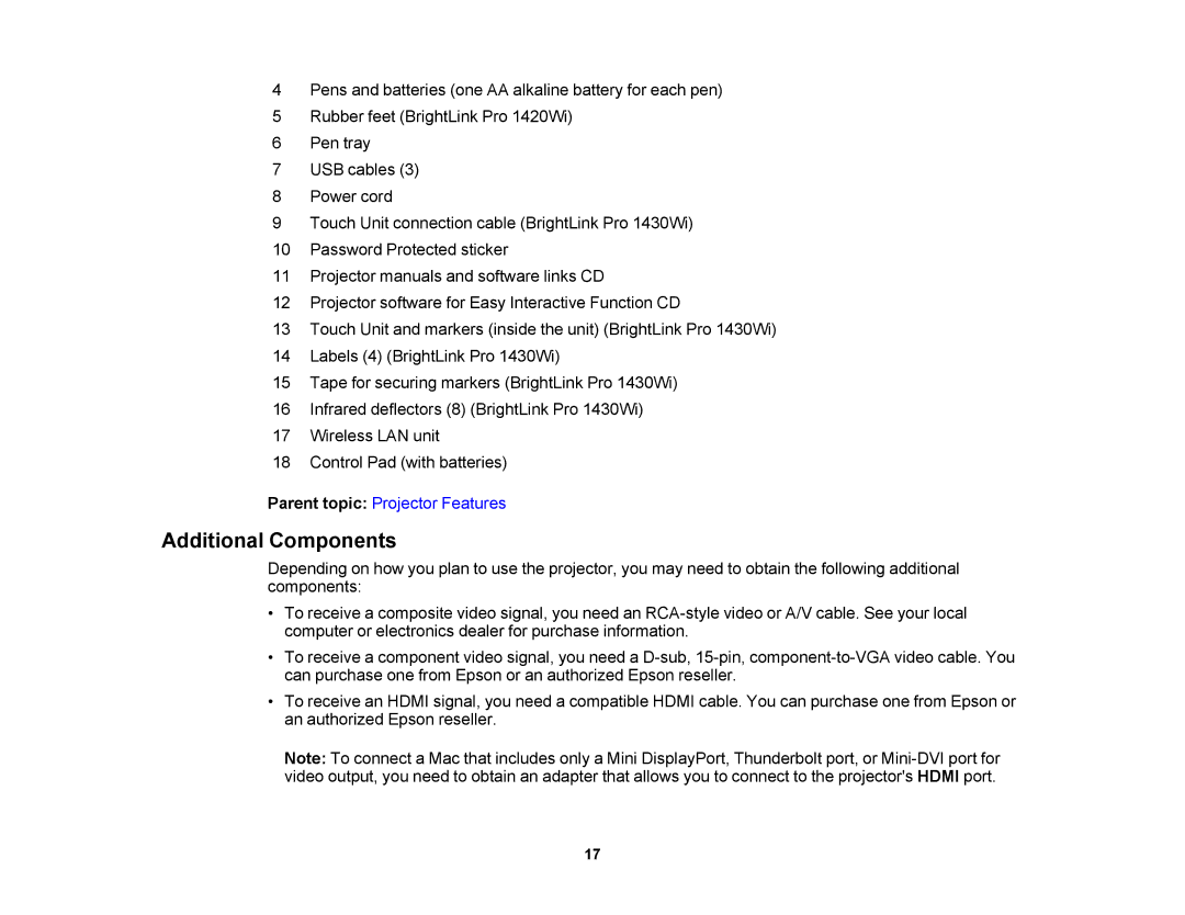 Epson 1420Wi, 1430Wi manual Additional Components 