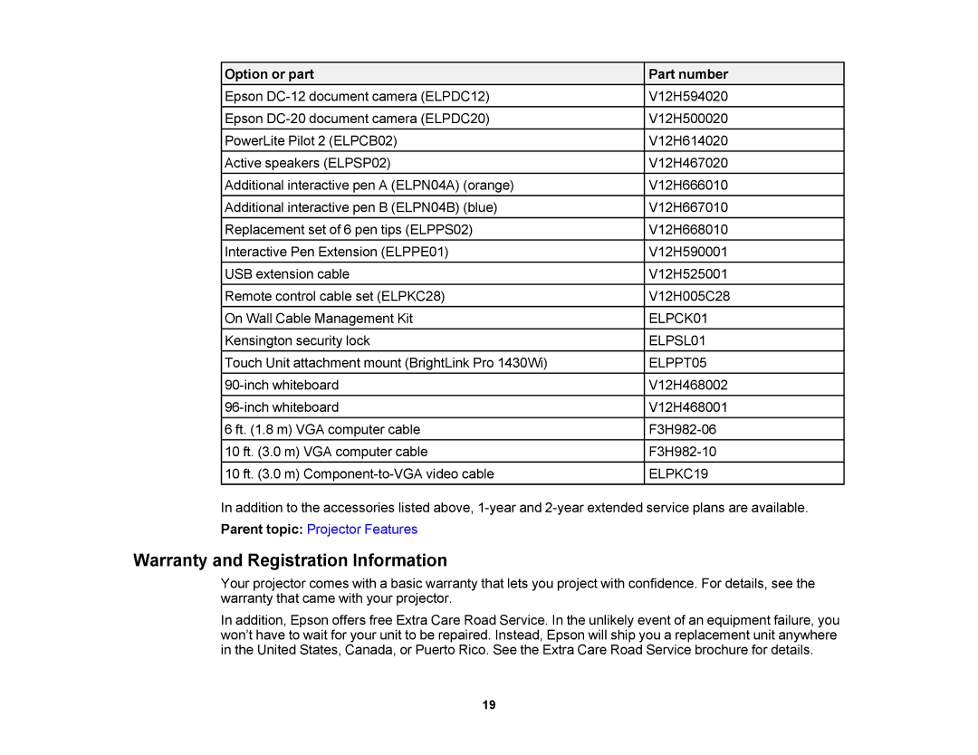 Epson 1420Wi, 1430Wi manual Warranty and Registration Information, ELPPT05 