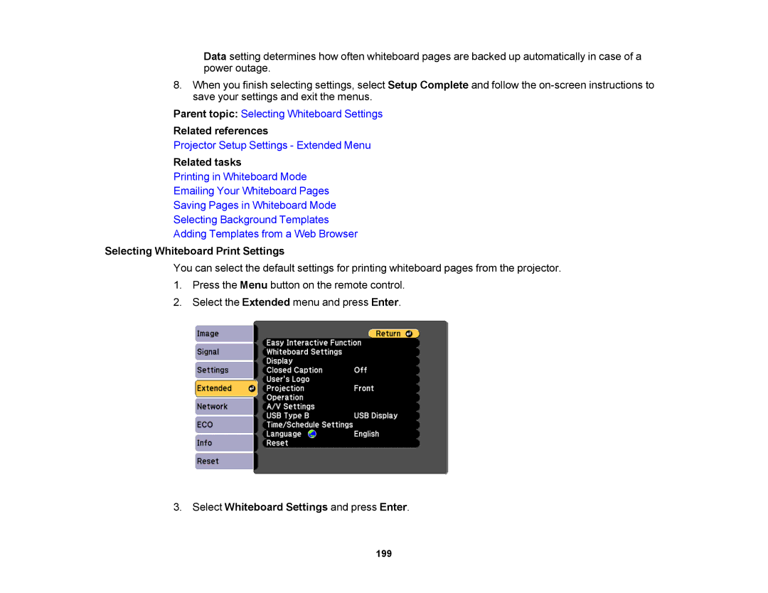 Epson 1420Wi, 1430Wi manual Related references, Selecting Whiteboard Print Settings 