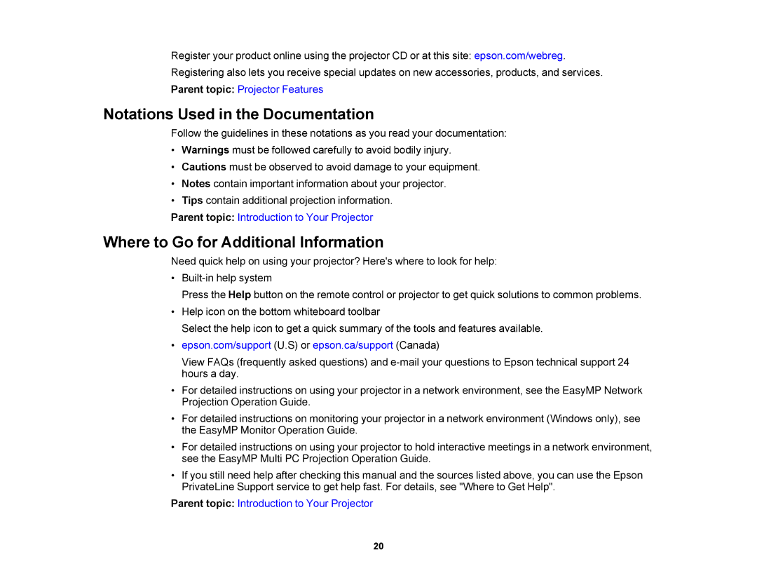 Epson 1430Wi, 1420Wi manual Notations Used in the Documentation, Where to Go for Additional Information 