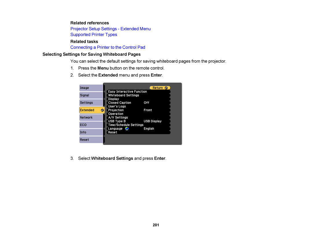 Epson 1420Wi, 1430Wi manual Selecting Settings for Saving Whiteboard Pages 