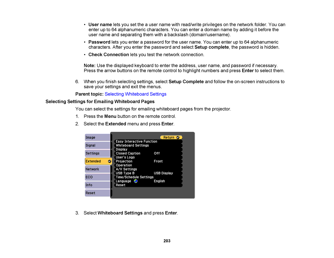 Epson 1420Wi, 1430Wi manual Selecting Settings for Emailing Whiteboard Pages 