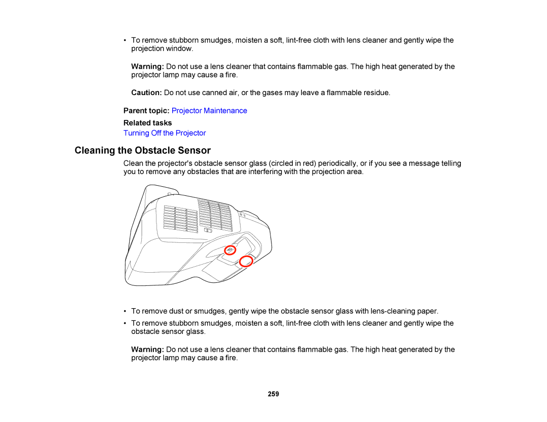 Epson 1420Wi, 1430Wi manual Cleaning the Obstacle Sensor, Related tasks 