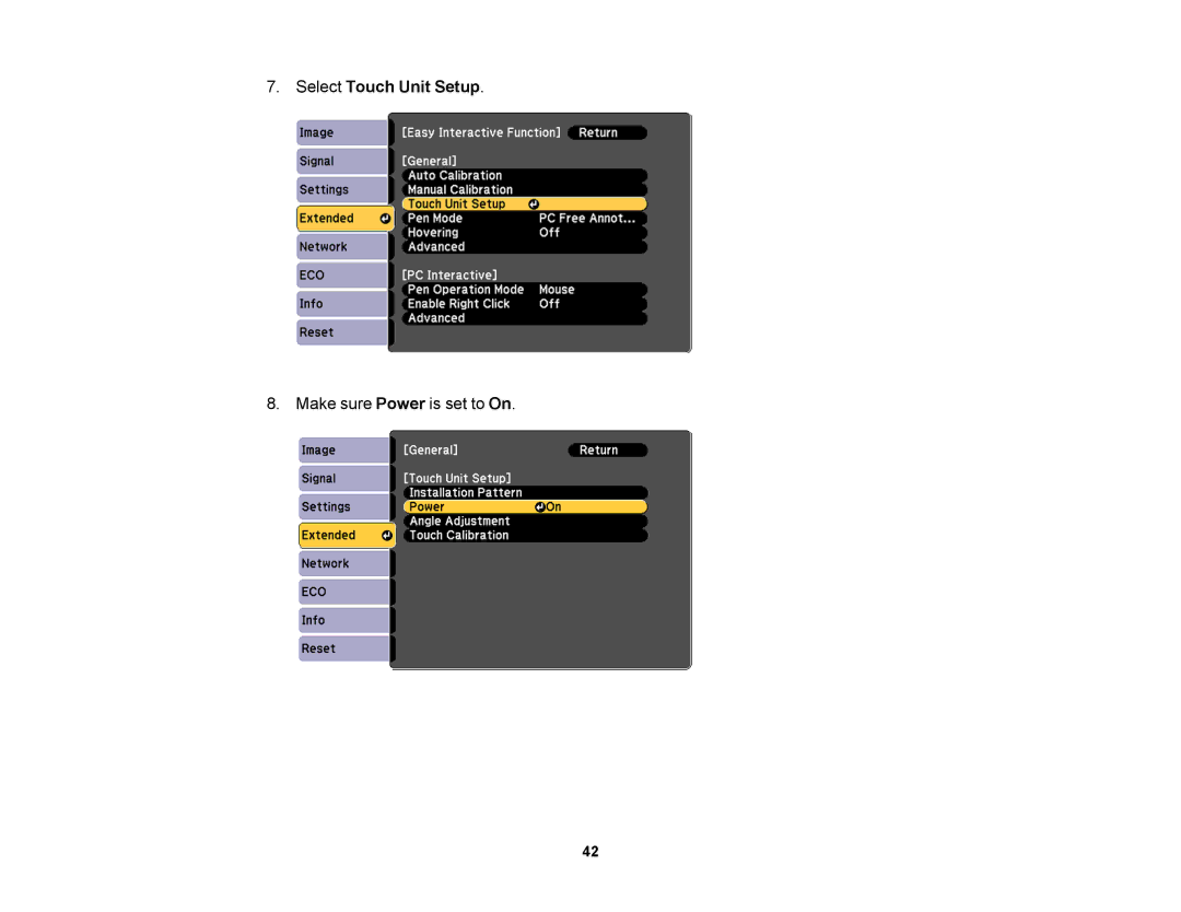 Epson 1430Wi, 1420Wi manual Select Touch Unit Setup 