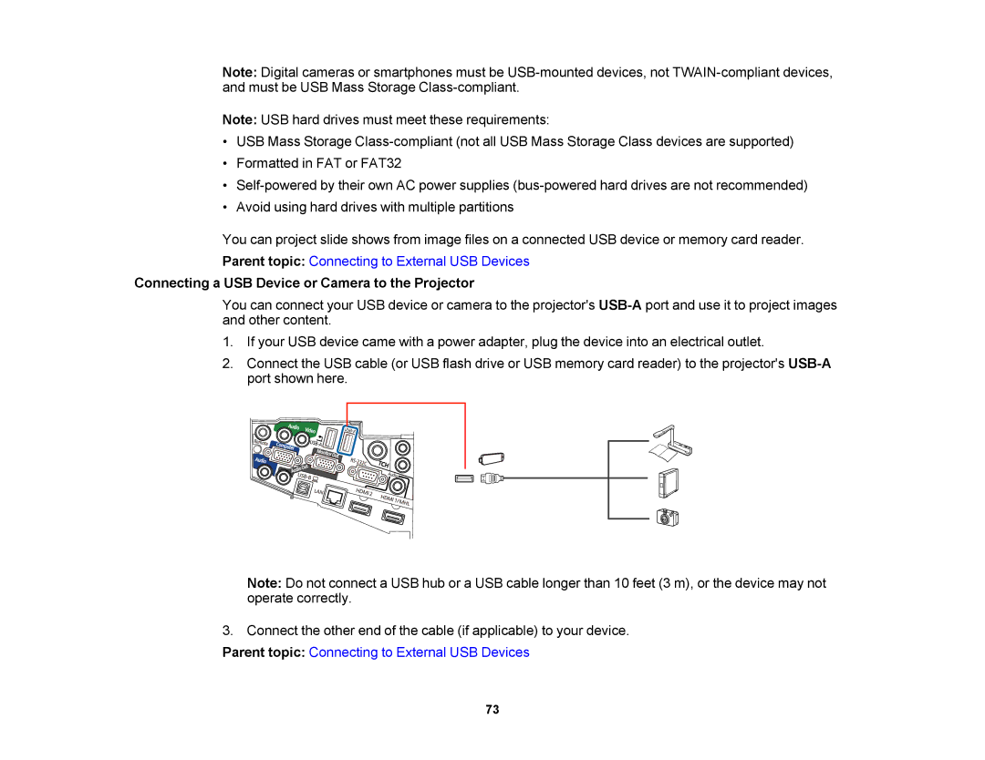 Epson 1420Wi, 1430Wi manual Connecting a USB Device or Camera to the Projector 