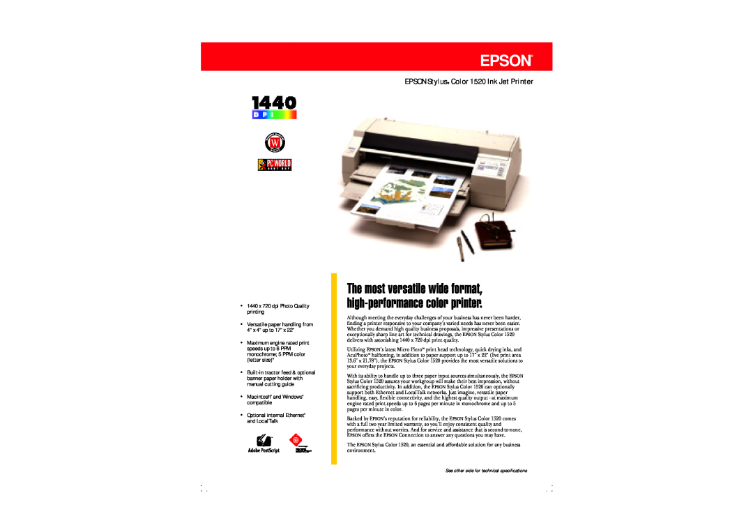 Epson warranty EPSON Stylus Color 1520 Ink Jet Printer, Epson, 1440 x 720 dpi Photo Quality printing 