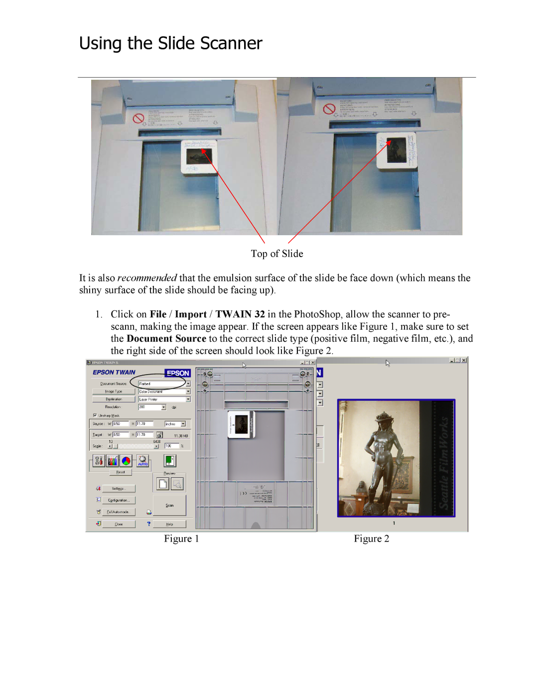 Epson 1640SU manual Using the Slide Scanner 