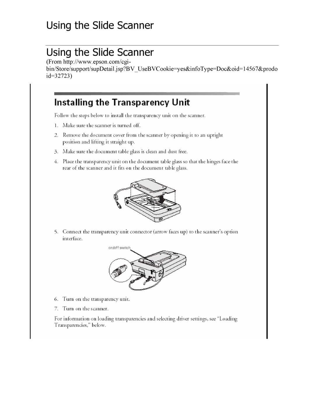 Epson 1640SU manual Using the Slide Scanner 