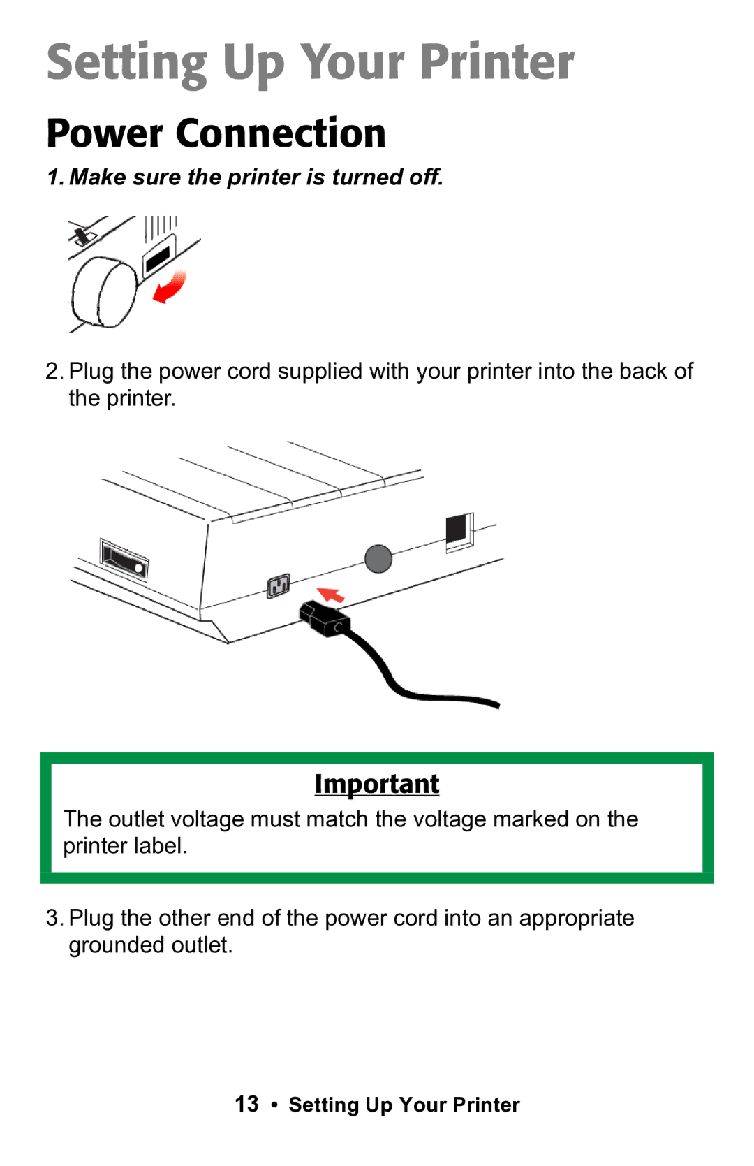 Epson 188 manual Setting Up Your Printer, Power Connection 