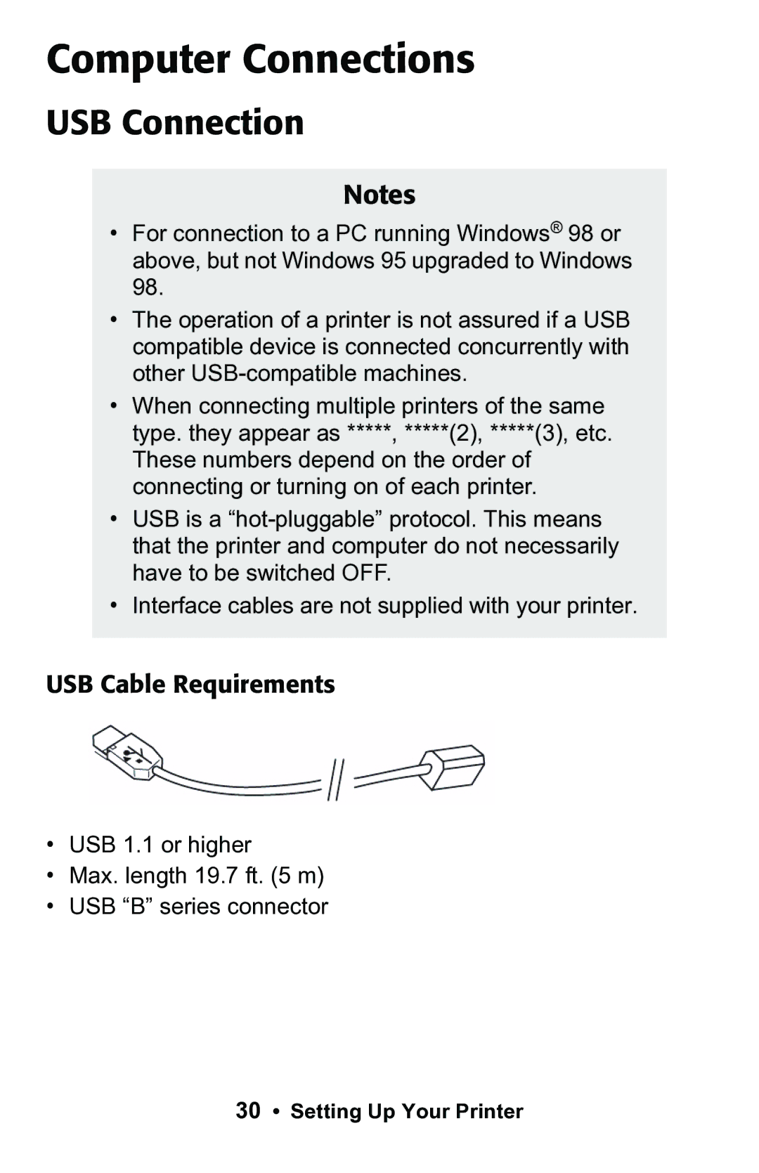 Epson 188 manual Computer Connections, USB Connection, USB Cable Requirements 