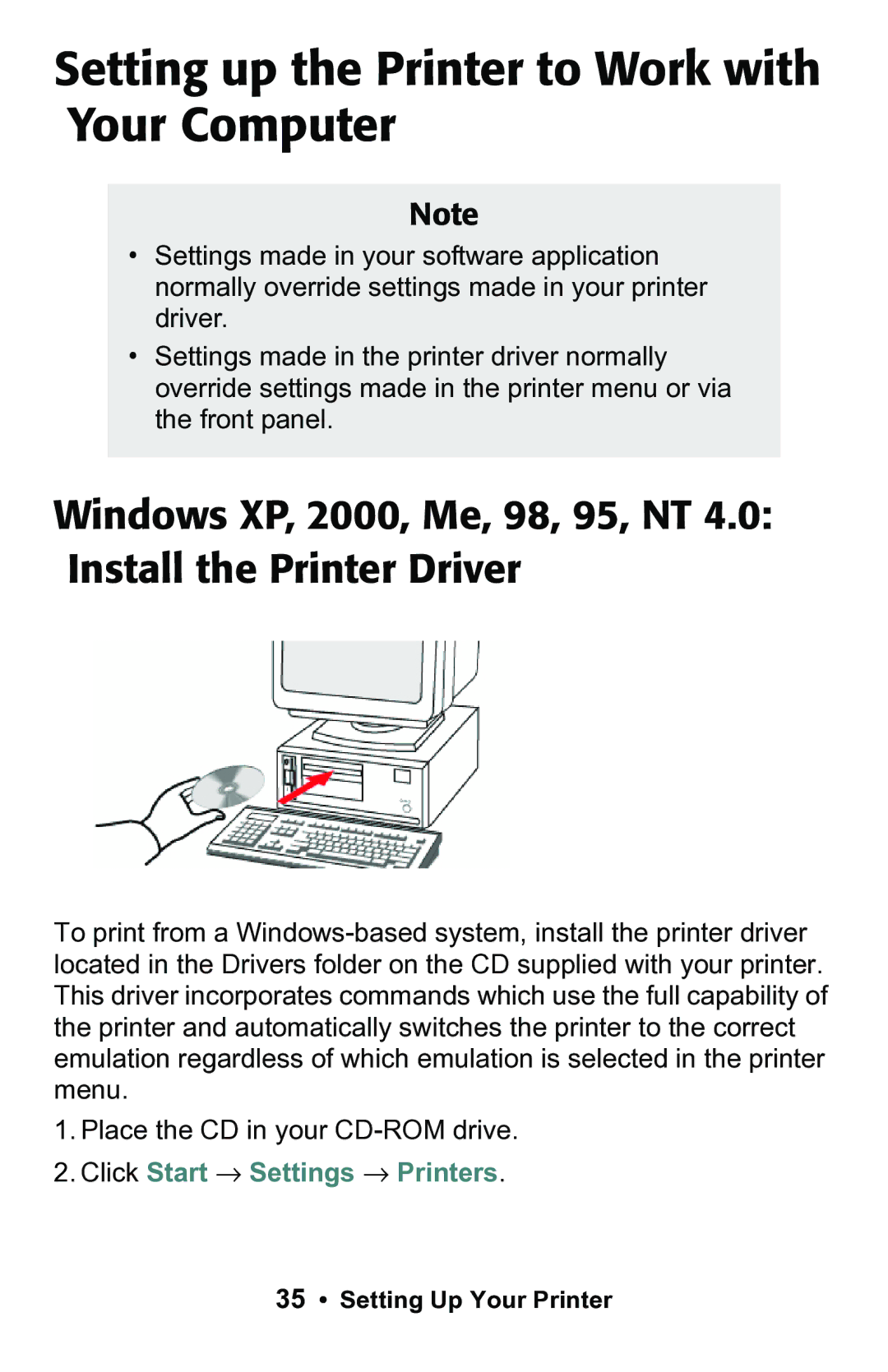 Epson 188 manual Setting up the Printer to Work with Your Computer 