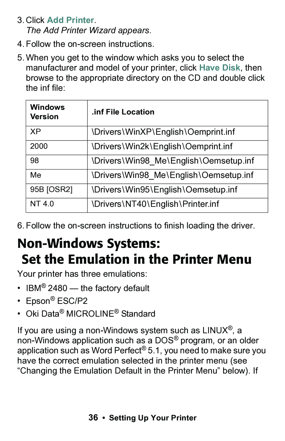 Epson 188 manual Non-Windows Systems Set the Emulation in the Printer Menu, Click Add Printer 