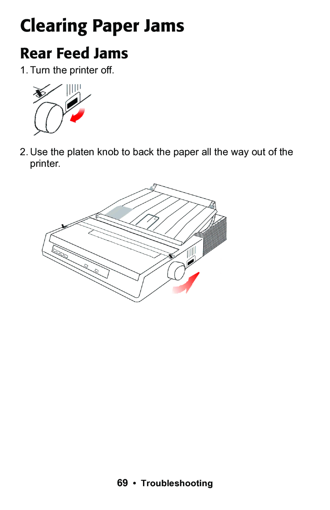 Epson 188 manual Clearing Paper Jams, Rear Feed Jams 