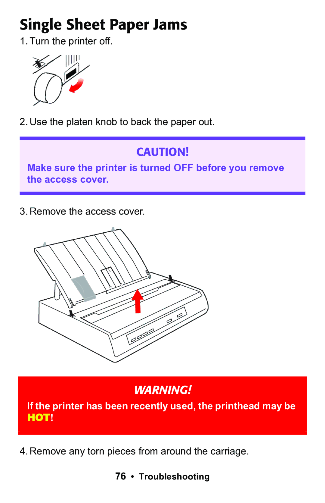 Epson 188 manual Single Sheet Paper Jams 