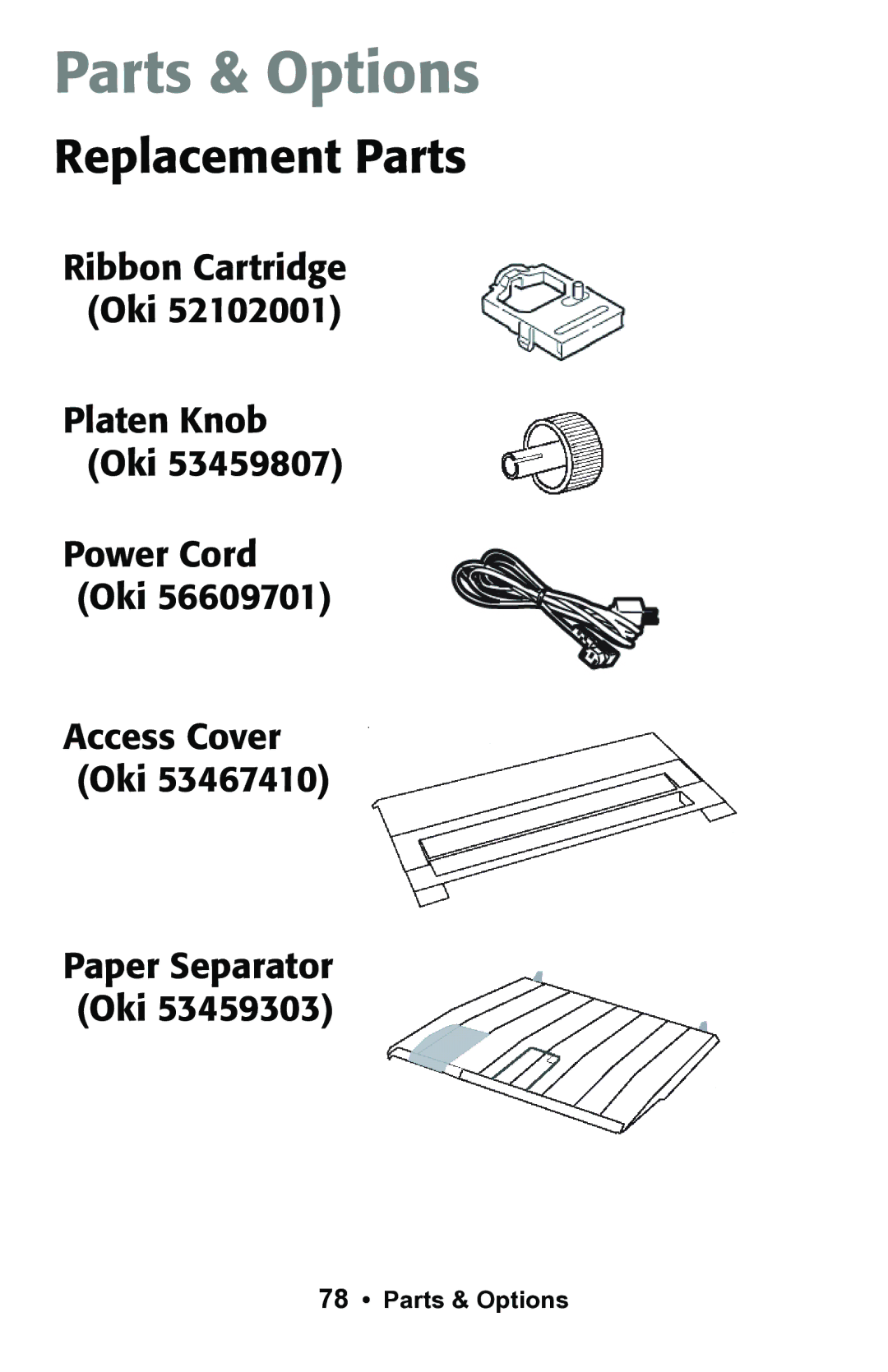 Epson 188 manual Parts & Options, Replacement Parts 