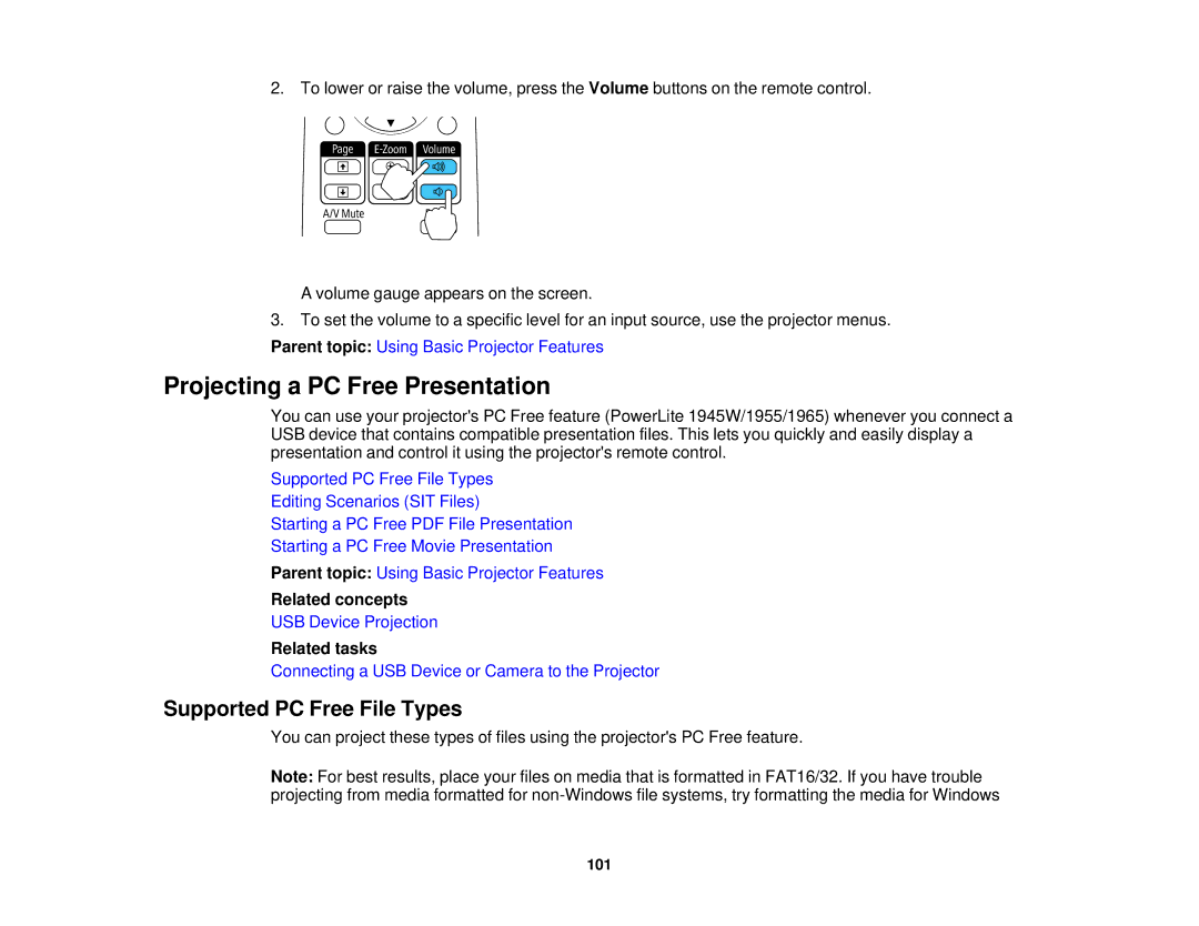 Epson 1930 manual Projecting a PC Free Presentation, Supported PC Free File Types 