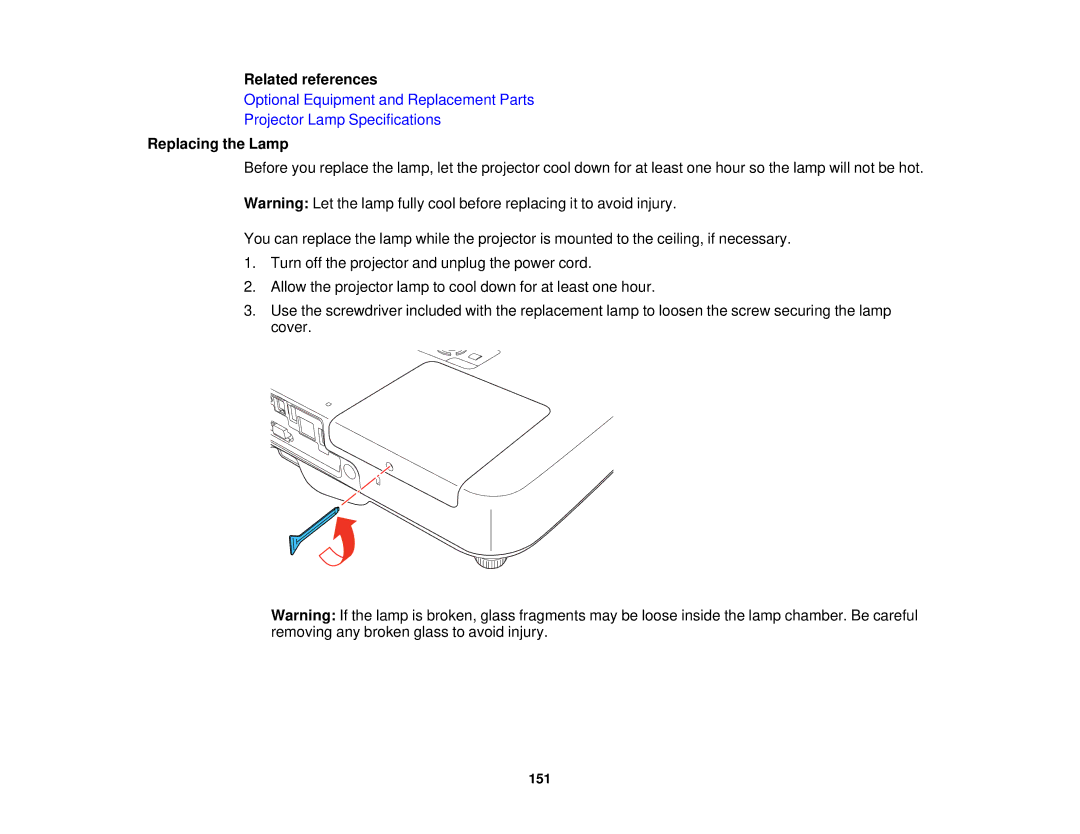 Epson 1930 manual Replacing the Lamp 