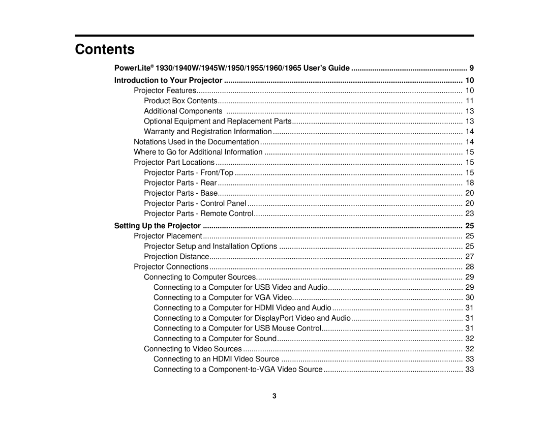 Epson 1930 manual Contents 