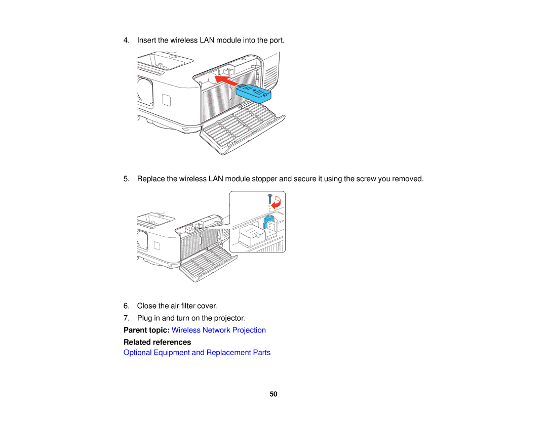 Epson 1930 manual Parent topic Wireless Network Projection 