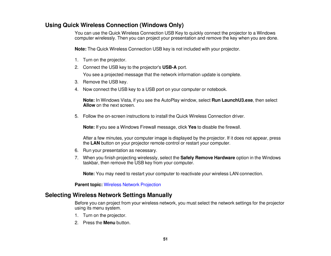 Epson 1930 manual Using Quick Wireless Connection Windows Only, Selecting Wireless Network Settings Manually 