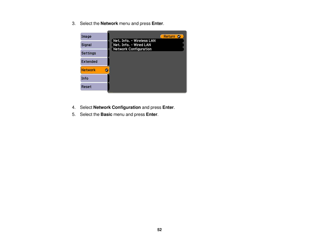 Epson 1930 manual Select Network Configuration and press Enter 