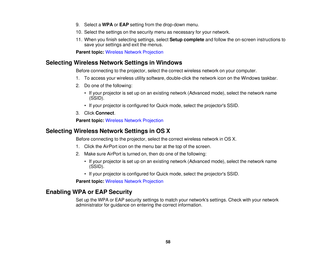 Epson 1930 manual Selecting Wireless Network Settings in Windows, Selecting Wireless Network Settings in OS 