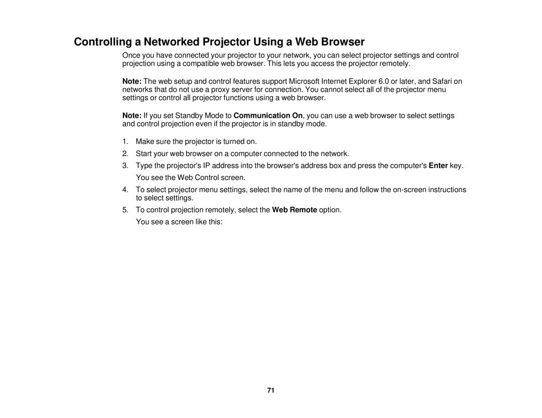 Epson 1930 manual Controlling a Networked Projector Using a Web Browser 