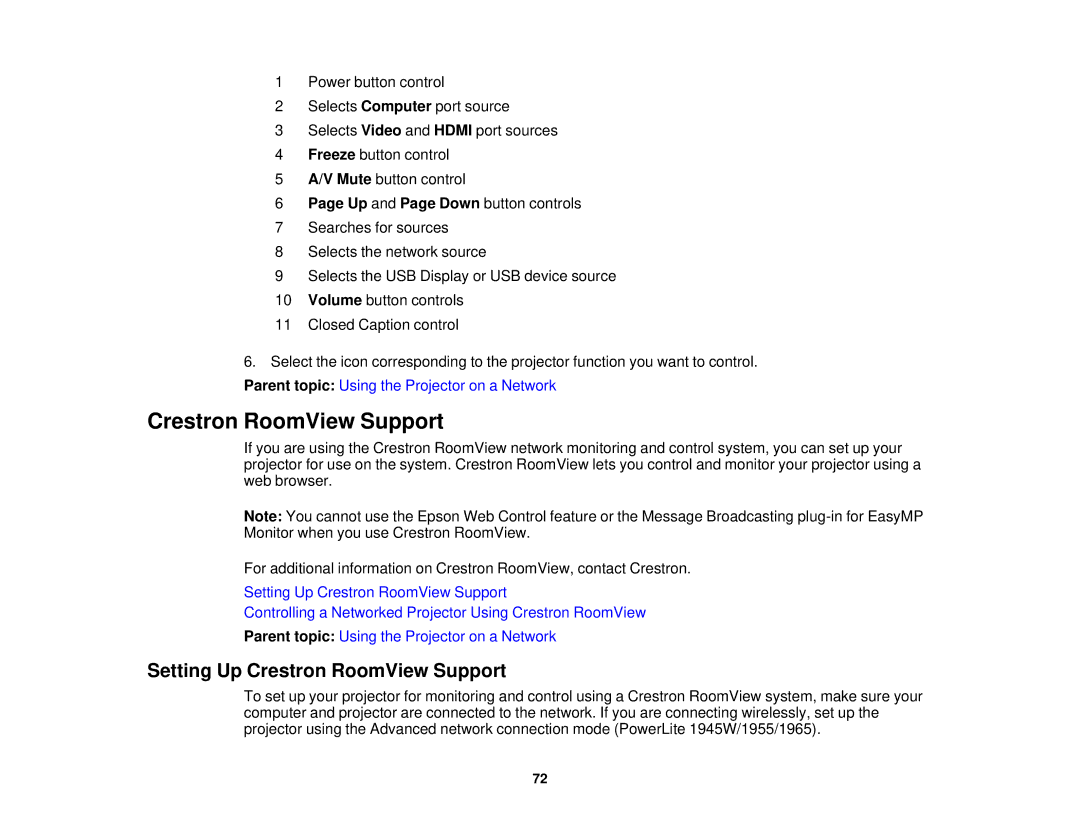 Epson 1930 manual Setting Up Crestron RoomView Support 