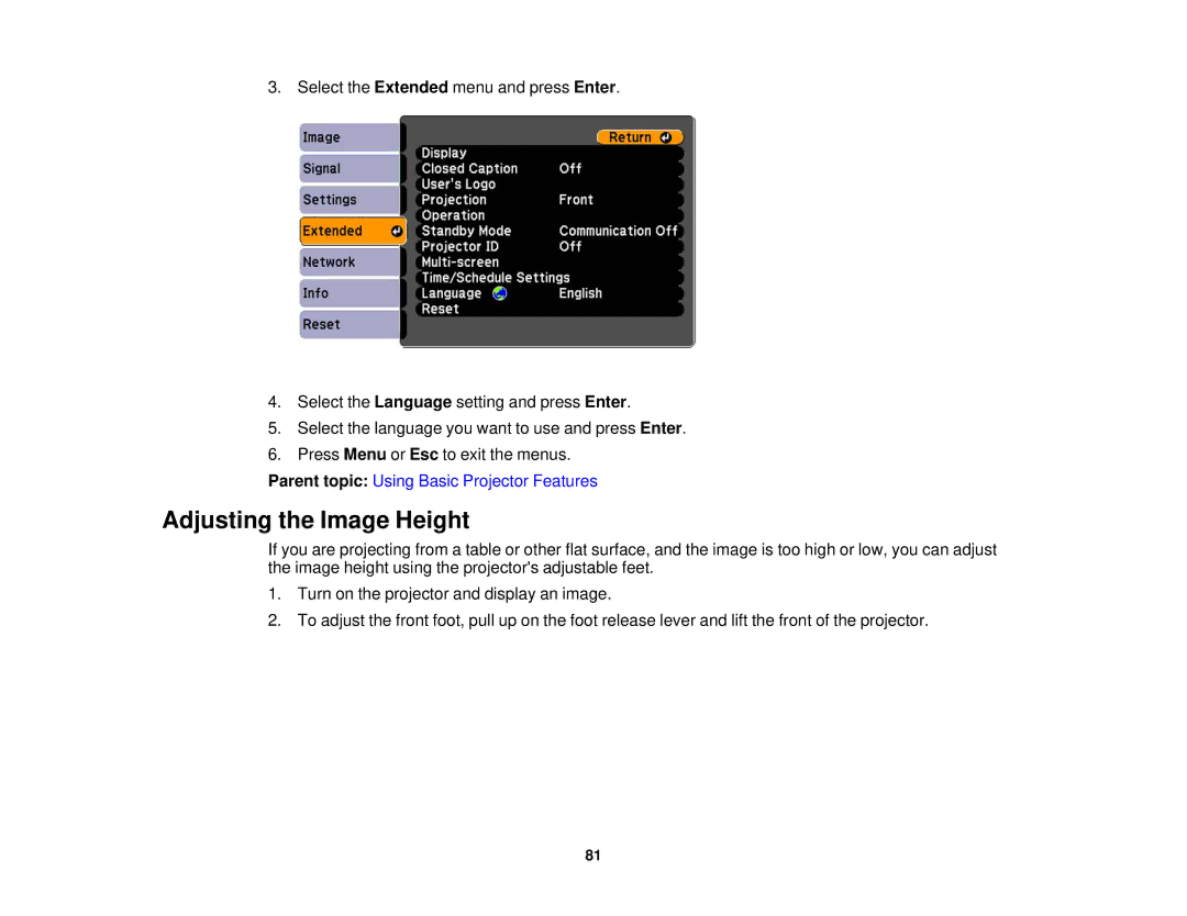 Epson 1930 manual Adjusting the Image Height 