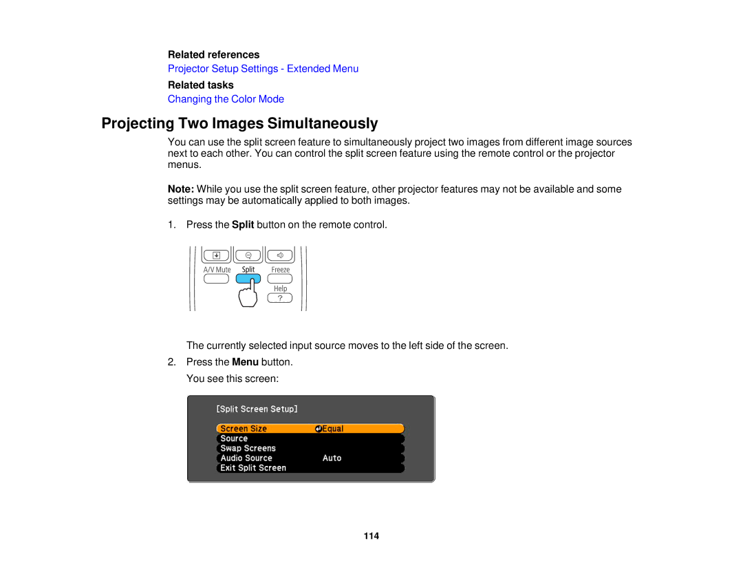 Epson 1975W, 1970W, 1985WU, 1980MWU manual Projecting Two Images Simultaneously, Related references 