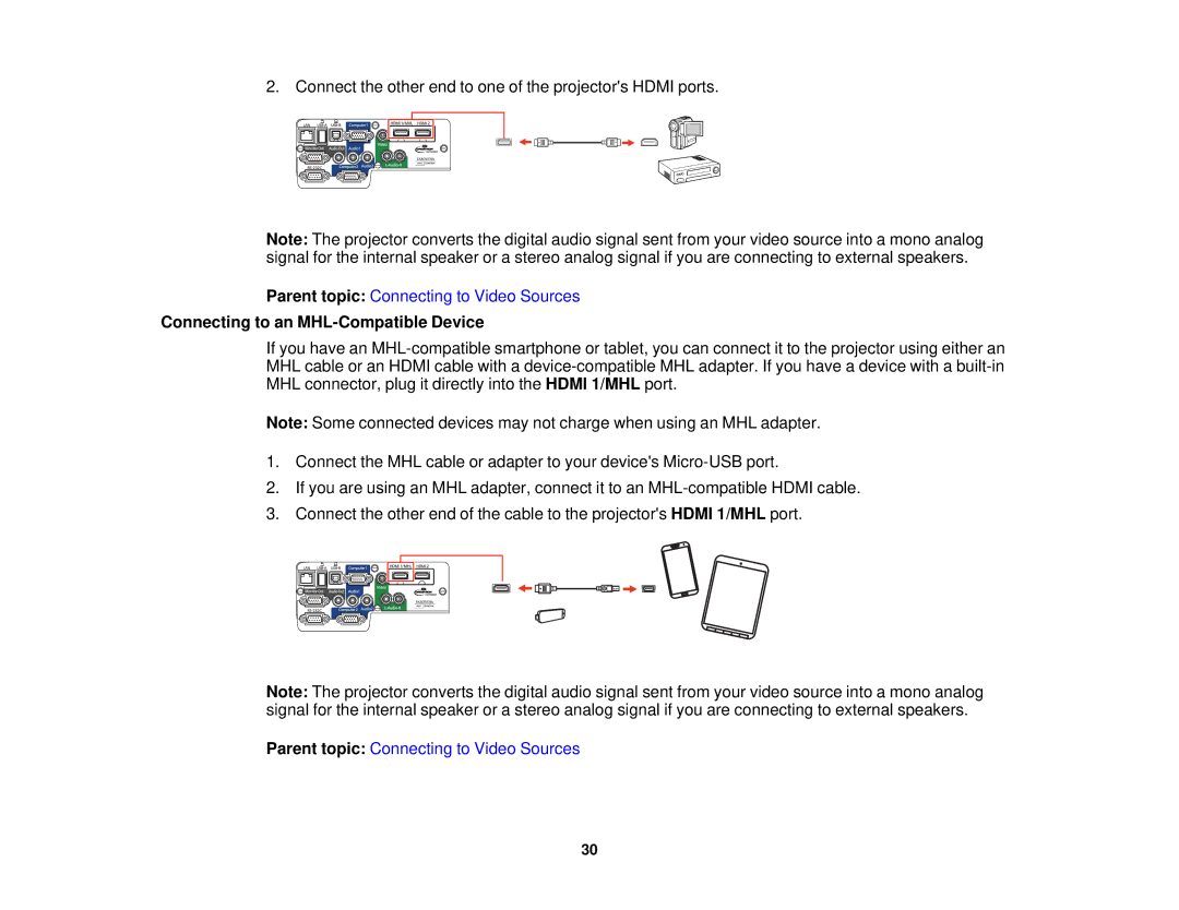 Epson 1975W, 1970W, 1985WU, 1980MWU manual Connecting to an MHL-Compatible Device 