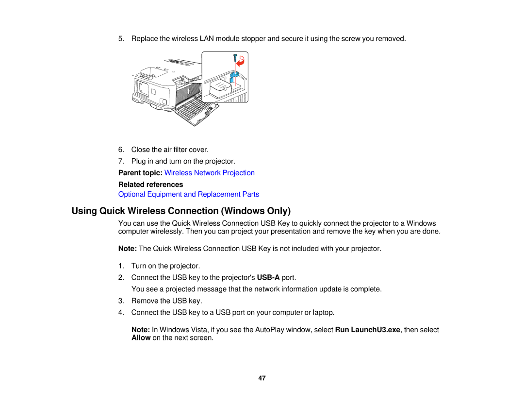 Epson 1980MWU, 1970W, 1985WU, 1975W manual Using Quick Wireless Connection Windows Only 